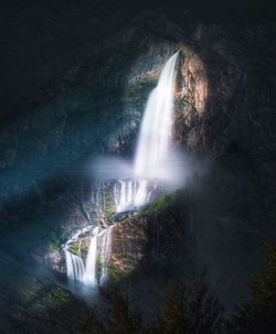 Low angle view of waterfall