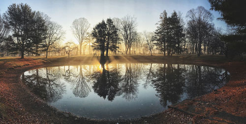 Scenic view of lake against sky at sunset