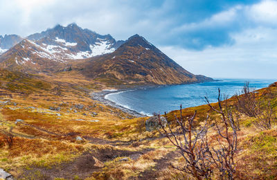 Scenic view of snowcapped mountains against sky