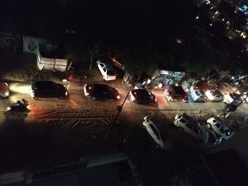High angle view of traffic on road at night