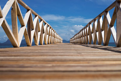 Low angle view of footbridge against sky