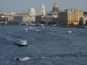 Boats in neva river 