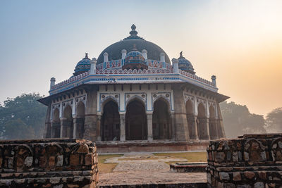 Nila gumbad of humayun tomb exterior view at misty morning from unique perspective