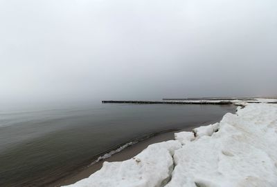 Scenic view of sea against sky during winter