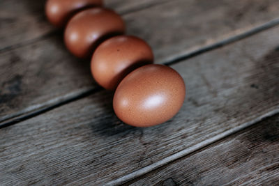 High angle view of eggs on table