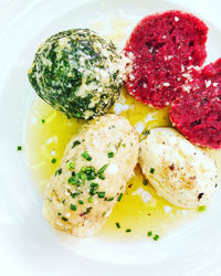 High angle view of breakfast served in plate