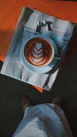 High angle view of coffee on table