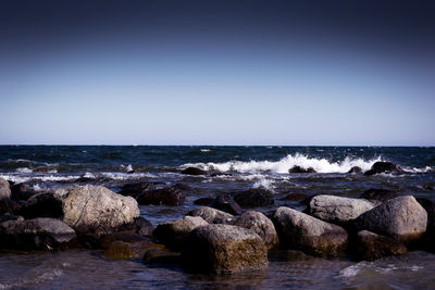 Scenic view of sea against clear sky