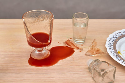 High angle view of drink on table