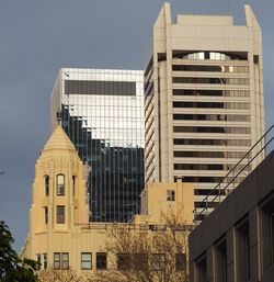 Low angle view of buildings against clear sky