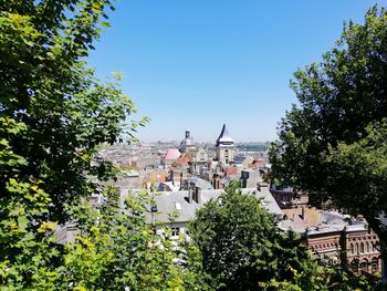 View of townscape against clear sky