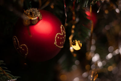 Close-up of christmas decoration hanging on tree