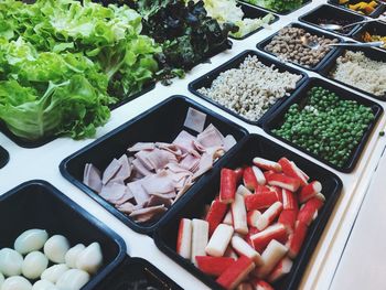 High angle view of chopped vegetables in bowl