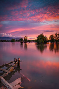 Scenic view of lake against sky during sunset