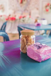 Close-up of dessert on table