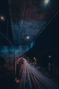 Light trails on road at night