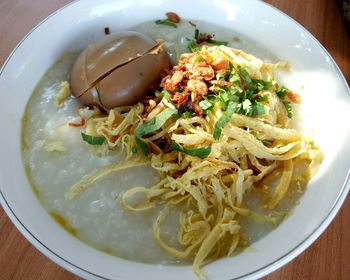 High angle view of food served in plate