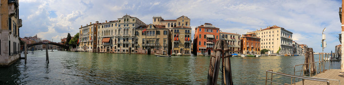 Panoramic view of buildings against cloudy sky