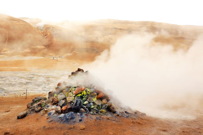 Smoke emitting from hot spring