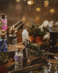 Close-up of drink in jar on table