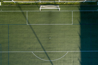 High angle view of soccer field