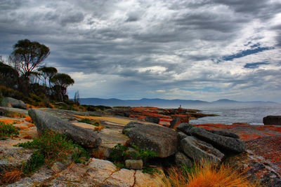 Scenic view of sea against cloudy sky