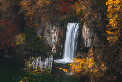 Colorful autumn season in plitvice lakes national park from croatia.