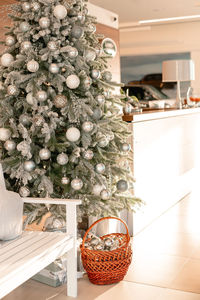 Close-up of christmas decorations on table