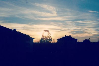 Silhouette of buildings at sunset