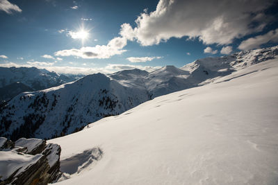 Scenic view of snow mountains against sky