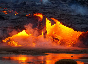 Panoramic view of a bonfire