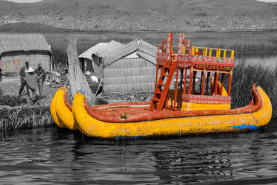 Yellow floating on water in lake