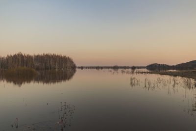 Scenic view of lake against sky during sunset