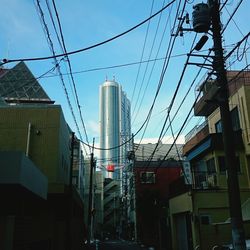 Low angle view of electricity pylon