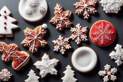 High angle view of christmas decorations on table