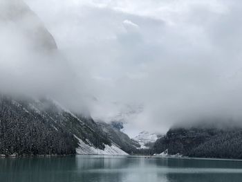 Scenic view of lake against sky during winter