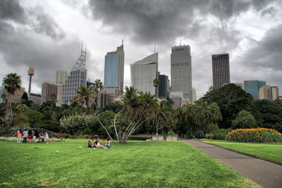 Panoramic view of park in city against sky