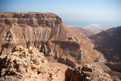 Scenic view of mountains against clear sky