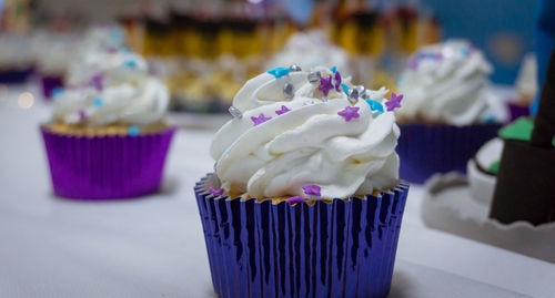 Close-up of cupcakes on table