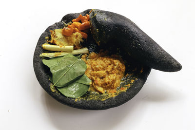 High angle view of food in plate on table