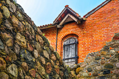 Low angle view of fortified wall at trakai island castle
