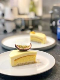 Close-up of cake in plate on table