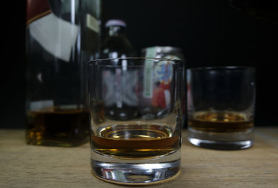 Close-up of beer in glass on table