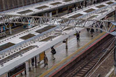 High angle view of traffic on railroad station