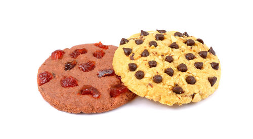 High angle view of cookies against white background