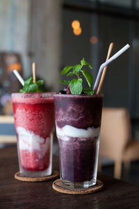 Close-up of drink served on table