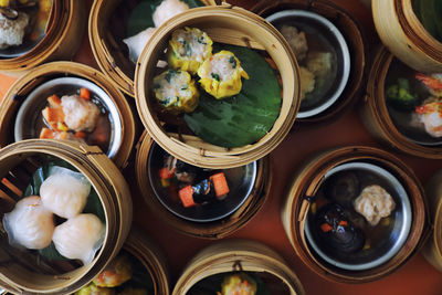 High angle view of food in container on table