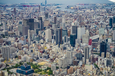 High angle view of buildings in city