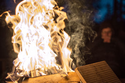 Close-up of bonfire at night