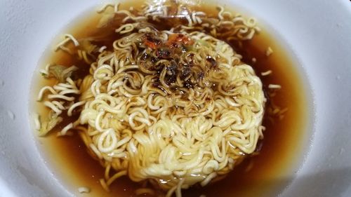 High angle view of soup in bowl